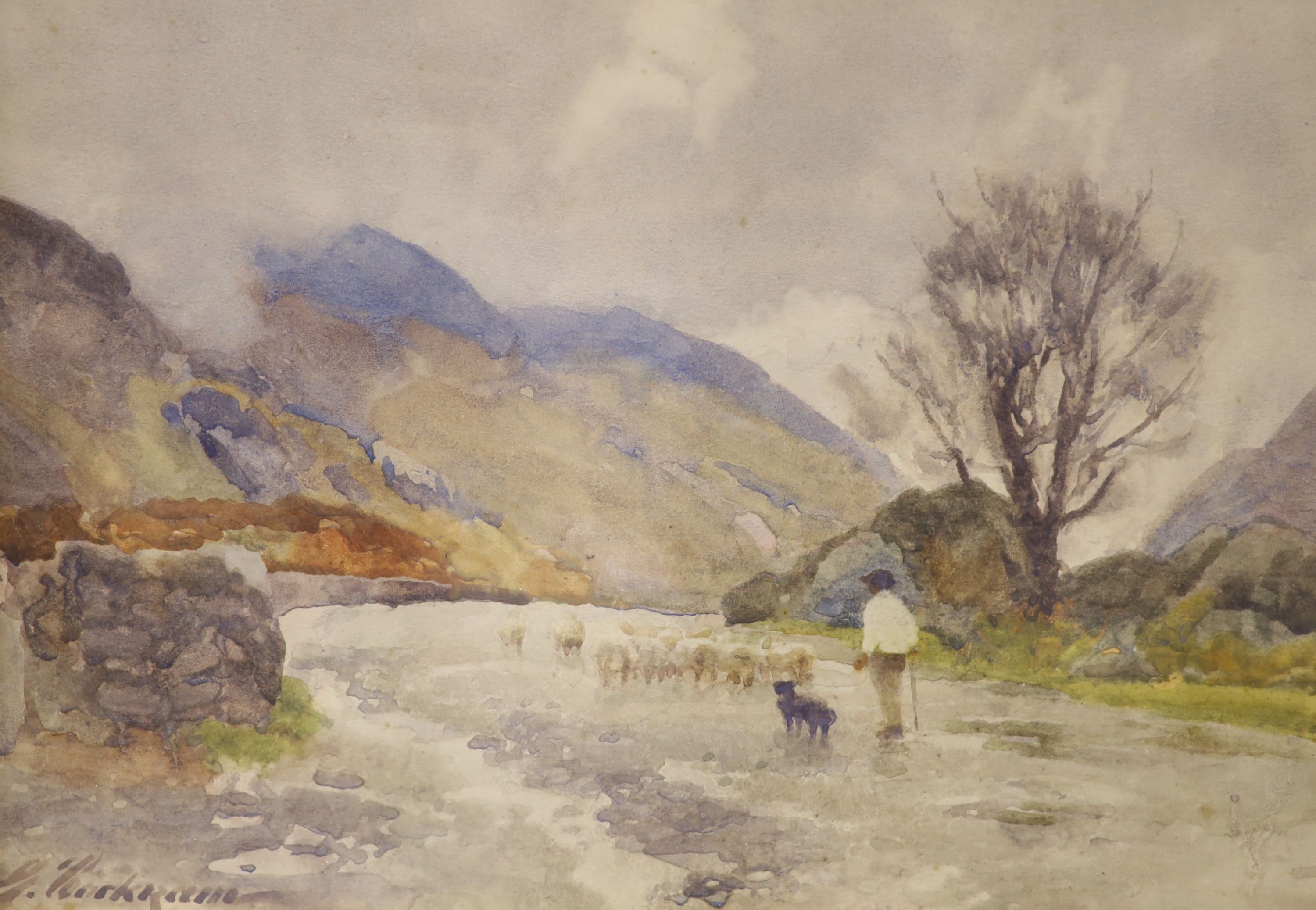 George Cockram (1861-1950), two watercolours, The Pass of Ffrancou and Rowing Boat on the marshes, both signed, 17 x 24cm and 18 x 25cm